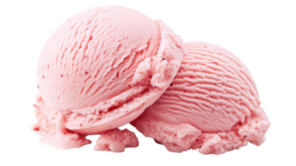 Delicious pink ice cream scoops arranged on a white background as a summer treat