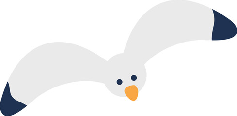 Cute cartoon seagull in flight