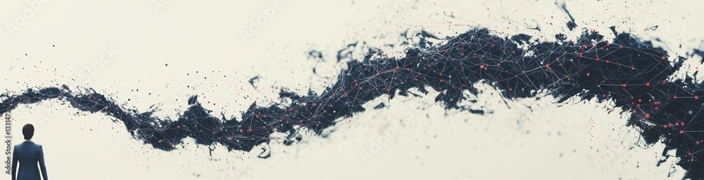 Poster A website header or banner design features a unique abstract geometric background with interconnected dots and lines, highlighting global network connection and digital technology, on a plexus
