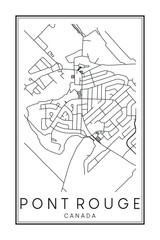 Hand drawn printable downtown road map poster of the Canadian town of PONT ROUGE on solid white background with town name