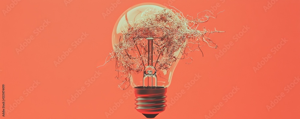 Poster a white light bulb is set against an orange background in a horizontal layout that includes copy spa