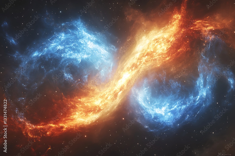 Poster an artistic rendering of two stars forming a mesmerizing binary system.