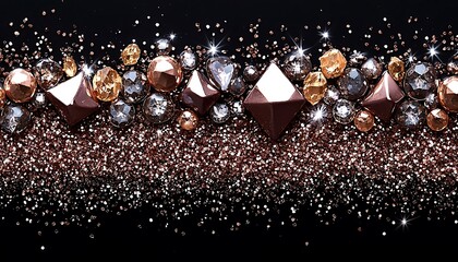 Jewels Gleam on Sparkling Dust, Black Background