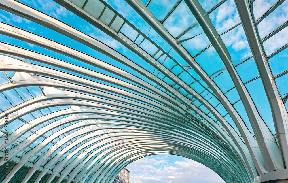 Poster futuristic architecture set against a background of symmetrical lines