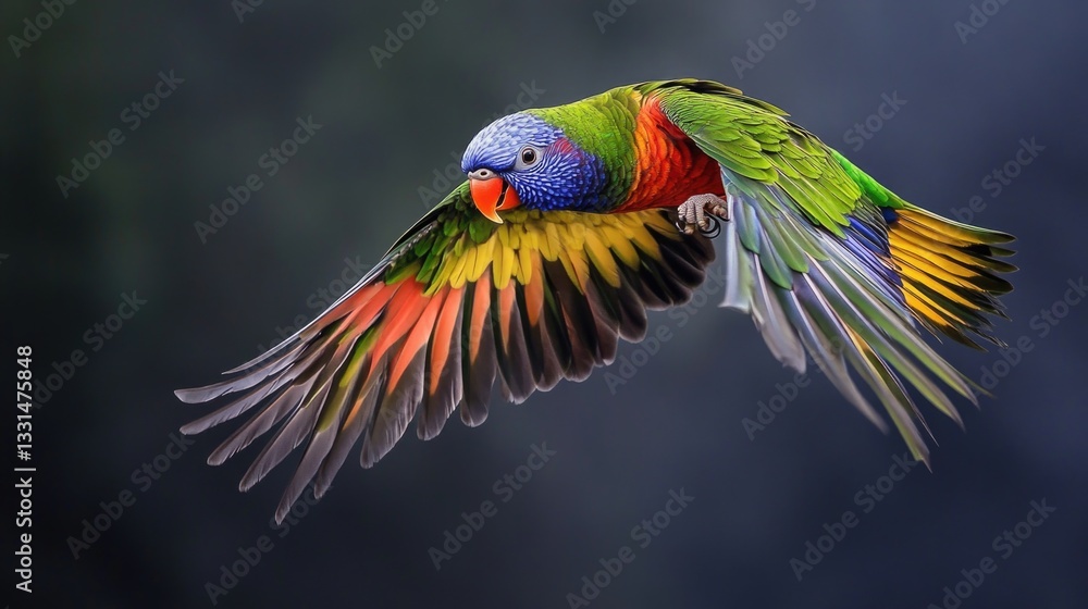 Aufkleber a brightly colored bird soaring through the sky with vibrant feathers on display