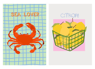 Collection of colorful Summer posters. Playful prints, Whimsical Summer Arts. Editable vector illustration © miobuono