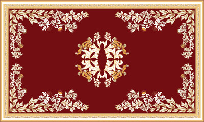 Persian Red rug original Design Oreintal Flora Damasks embroidery, Persian style. art ornament print.Design for carpet, cover.wallpaper, wrapping, fabric, clothing, tribal vector texture.