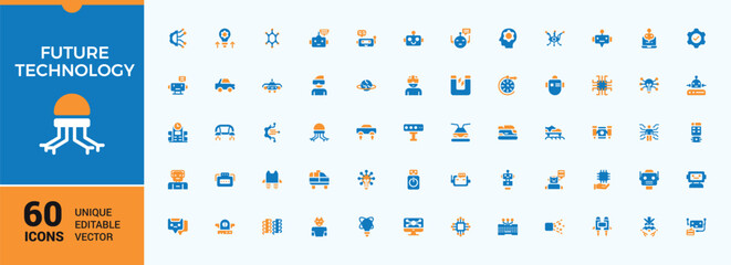 Future Technology colorful solid icons. Contains such icons as technology, tech, network, future, cyber, artificial and more. Filled icon collection. Automation icon collection.