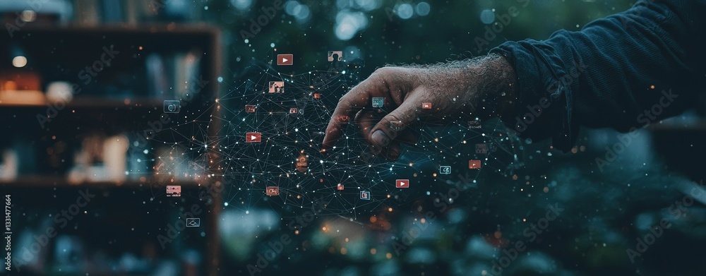 Poster the concept of a metaverse represents a digital cyber world of technology where a businessman achiev