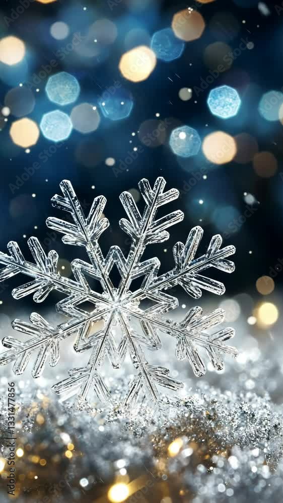 Poster sparkling snowflake shines amidst festive lights in a winter wonderland setting