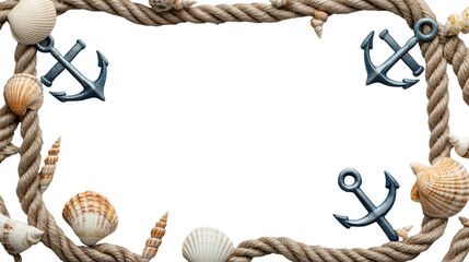 Rope frame with seashells and anchors on transparent background © Michael