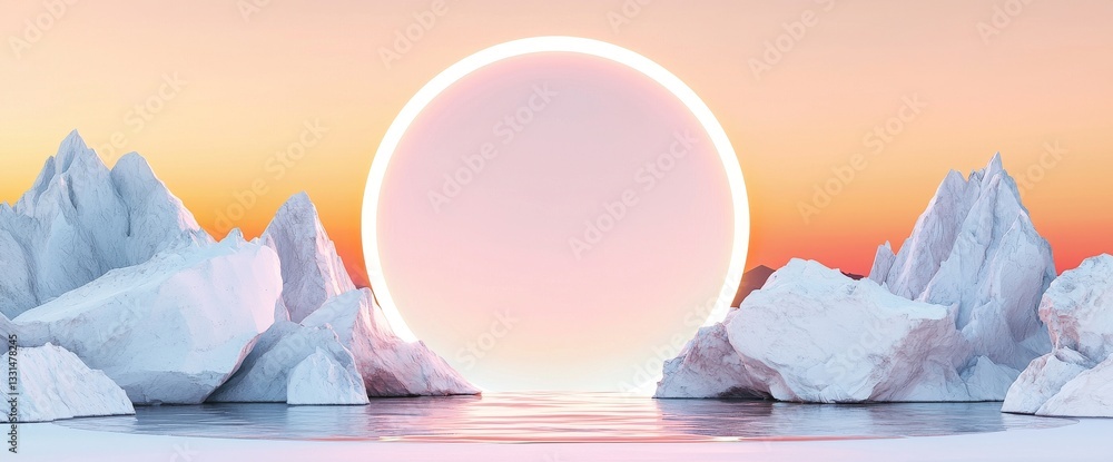 Poster this modern minimalist abstract background features a 3d render of a futuristic landscape with cliff
