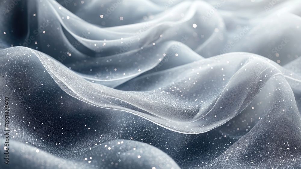 Poster soft, flowing sheer fabric with sparkling particles, creating a dreamy and elegant atmosphere.