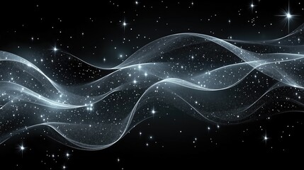 Abstract wave pattern with shimmering stars on a dark background, creating a sense of depth and cosmic beauty.