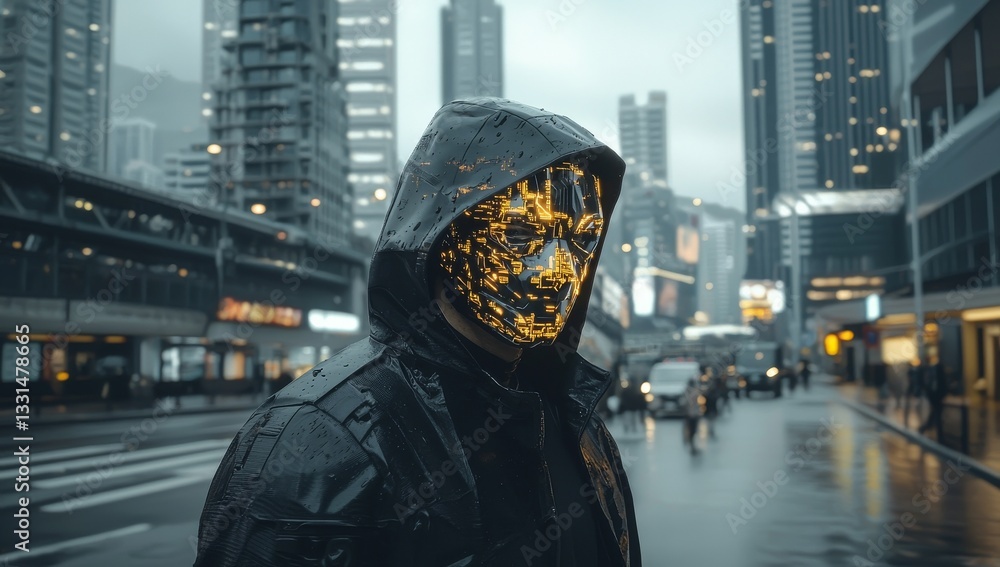 Poster the concept of cyberpunk and virtual reality is illustrated through a 3d rendering of a man from the