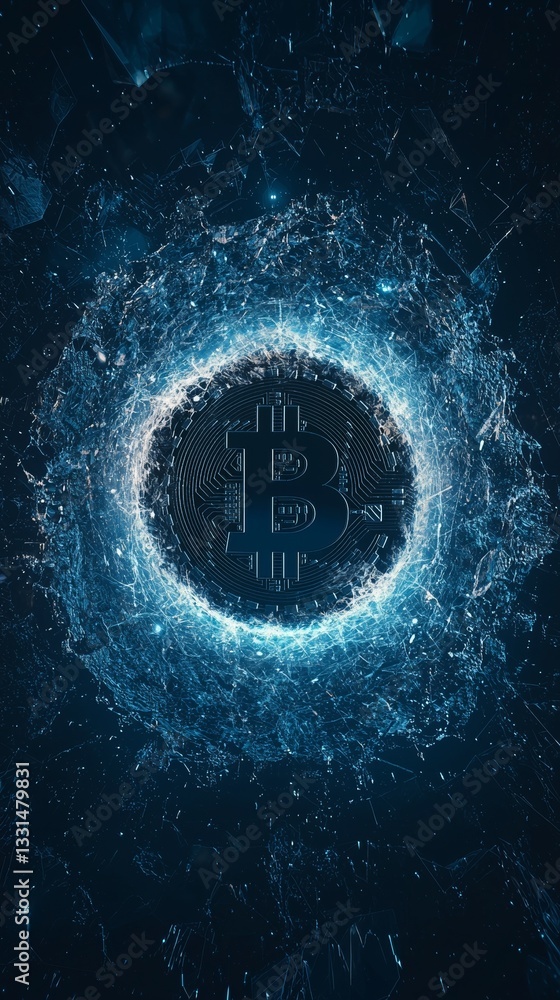 Aufkleber the image features a blue digital cyberspace and money icon accompanied by levitating program code a
