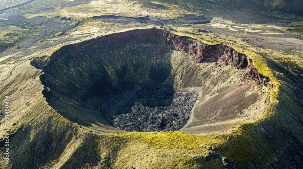 Poster A large crater sits in the midst of a mountain, offering a unique and breathtaking view