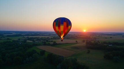 Obraz premium Hot Air Balloon Floating Above the Countryside During Sunset