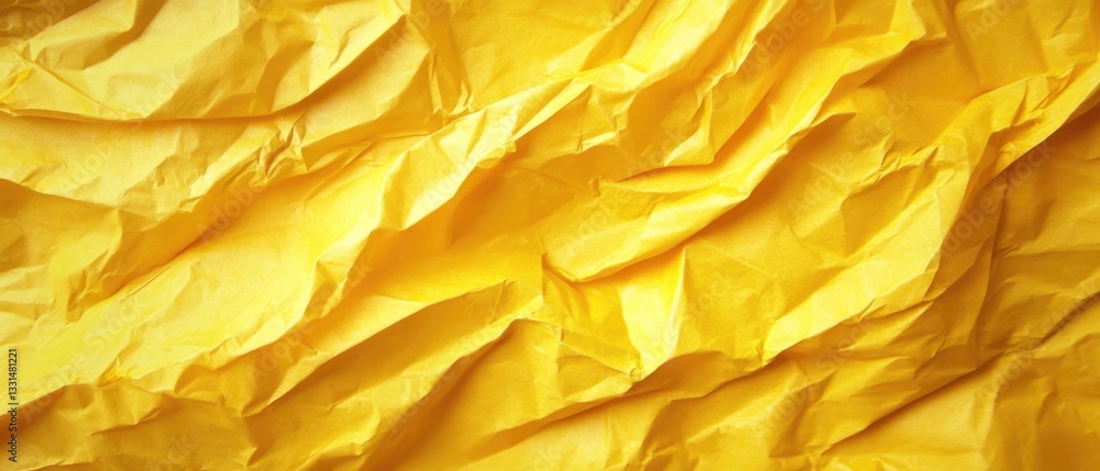 Poster a close-up shot of a crumpled and wrinkled yellow paper with creases and folds