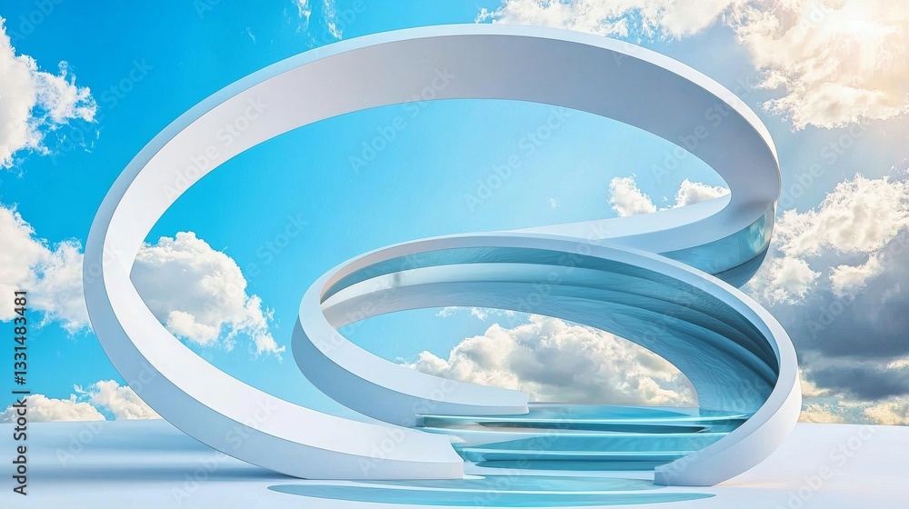 Poster an abstract representation of futuristic architecture is displayed in a 3d render, featuring a floor