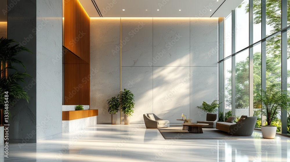 Poster a spacious hospital lobby showcases sleek architectural lines and an inviting atmosphere