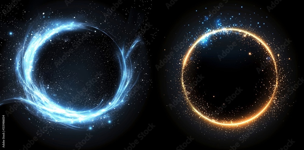 Poster the image features a blue circle that appears holographic and futuristic on a transparent background