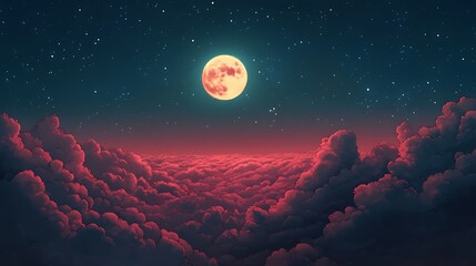 Moonlit clouds at night, dreamy scene for backdrop