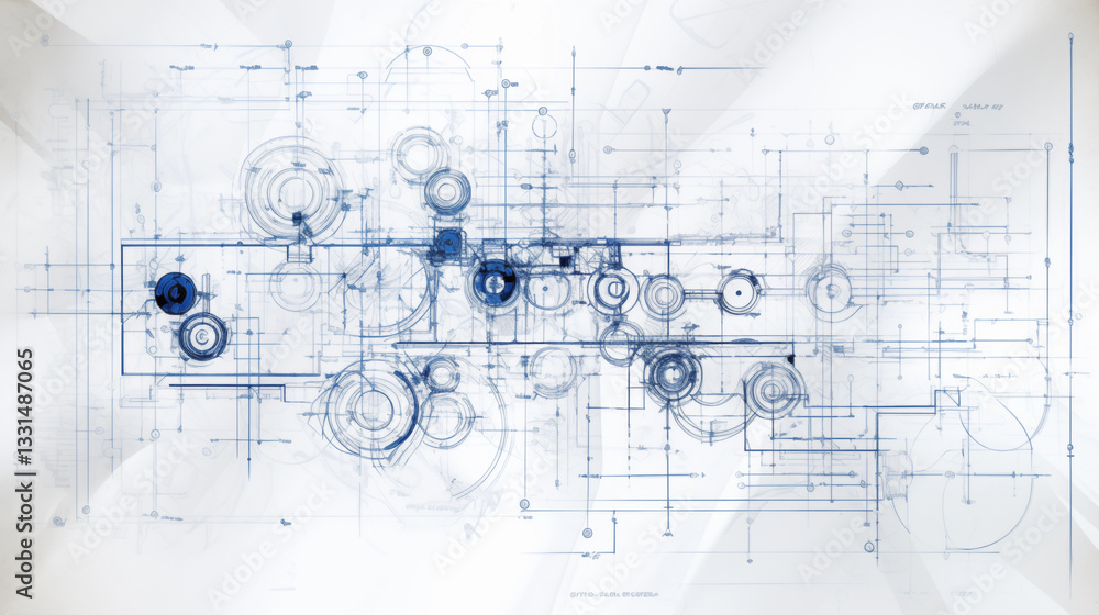 Poster abstract blueprint technical drawing with circles and lines