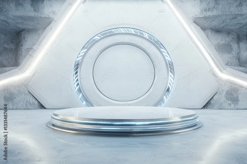 Poster the image features a gray metallic podium on a transparent background resembling a futuristic mecha 