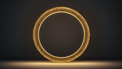 Shimmering Neon Gold Circular Frame with Glowing Particles for an Elegant Touch