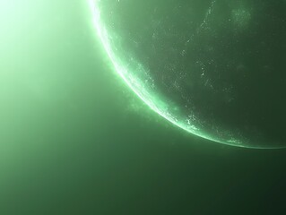 Green Planet Glowing Orb in Dark Cosmic Background