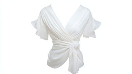 Stylish white blouse with short ruffled sleeves, perfect for casual or formal occasions, showcasing elegance and modern fashion.