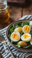 Delicious Salad With Spinach, Potatoes, and Boiled Eggs Ready for a Healthy Meal