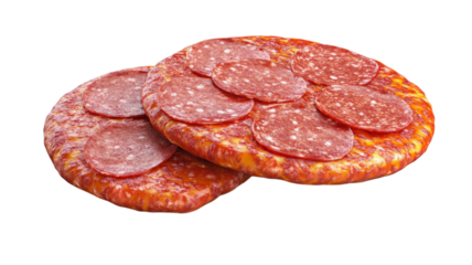 Delicious pepperoni pizza on a clean background, showcasing melted cheese and savory toppings