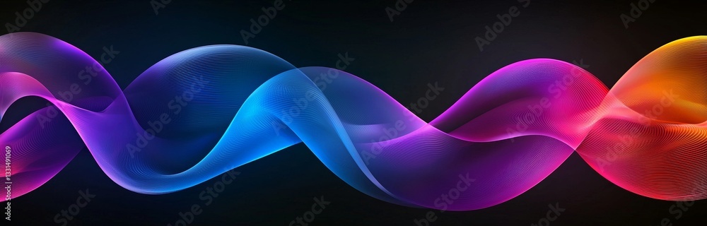 Poster an abstract futuristic setting with a visually striking background, dominated by neon pink and blue 