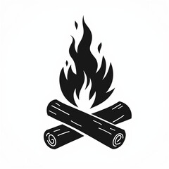 Minimalist monochrome campfire illustration