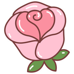 Cute Rose Flower and Leaf Vector Illustration