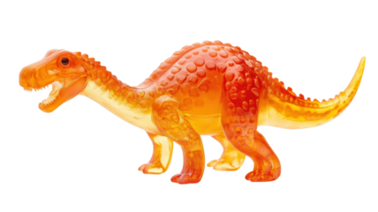 Bright orange dinosaur toy stands proudly on a white background for imaginative play and storytelling