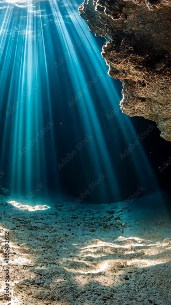 Poster Sunlight filtering through underwater caves creates a mesmerizing atmosphere in a serene ocean environment