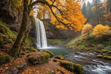 Fototapeta premium Autumn Waterfall Landscape