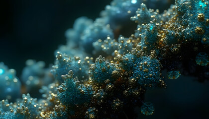 The texture of the rare earth metal terbium, with its characteristic green hue and small crystals on a white chalk background.