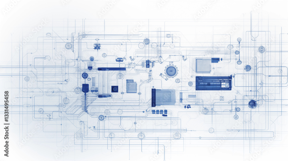 Poster abstract technology blueprint circuit board design network connections digital data flow