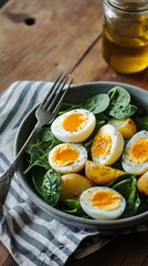 Delicious Salad With Spinach, Potatoes, and Boiled Eggs Ready for a Healthy Meal