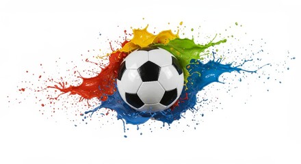 Soccer Splash Paint Burst - Dynamic soccer ball exploding in vibrant paint splashes. Symbolizing energy, competition, action, excitement, and victory