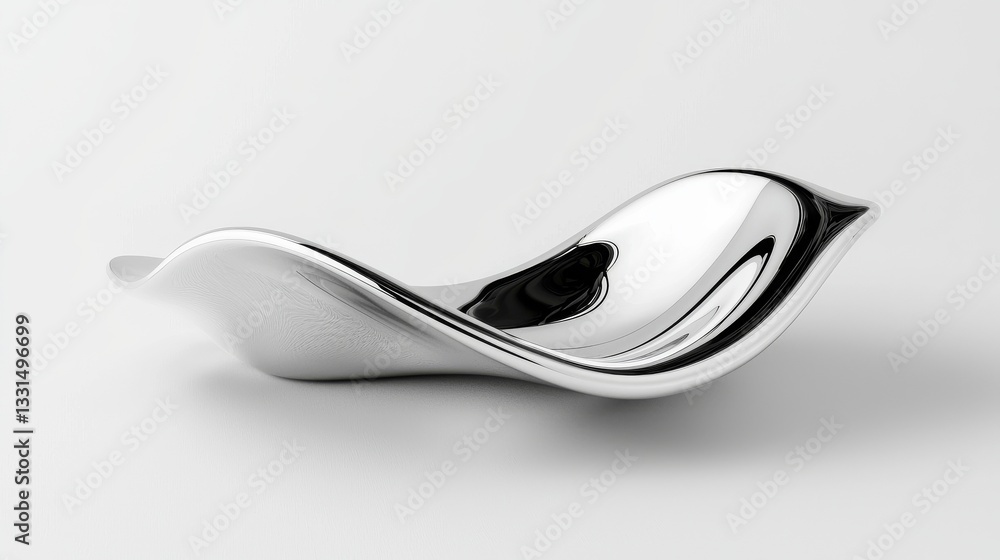 Poster metallic flow swirl wave and curvy metal shape are isolated on transparent background in abstract mo