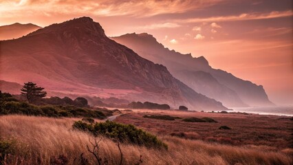 Naklejka premium Coastal Mountain Range at Sunset