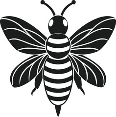 Elegant Black Silhouette Bee Vector – Nature-Inspired Spring Illustration