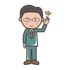 了解してOKサインを送る中堅エリート風男性ビジネスマンの全身イラスト