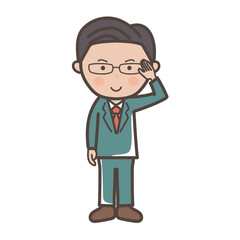 了解のポーズをする中堅エリート風男性ビジネスマンの全身イラスト
