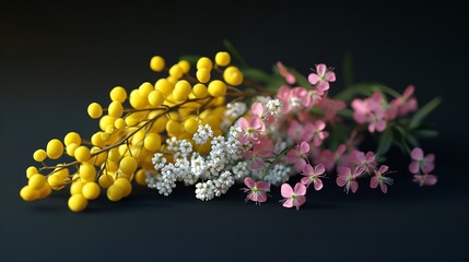 Vibrant Bouquet of Yellow, Pink, and White Flowers on Dark Background